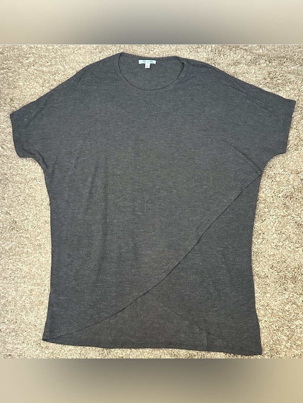 She Sky Women’s Size L Gray Round Neck Wrap Front Oversized Short Sleeve Shirt